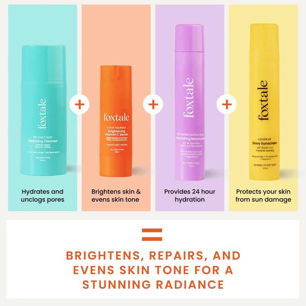 Foxtale CSMS (Cleanser, Serum, Moisturizer, Sunscreen) Flawless Skin Combo | Swadesiicart