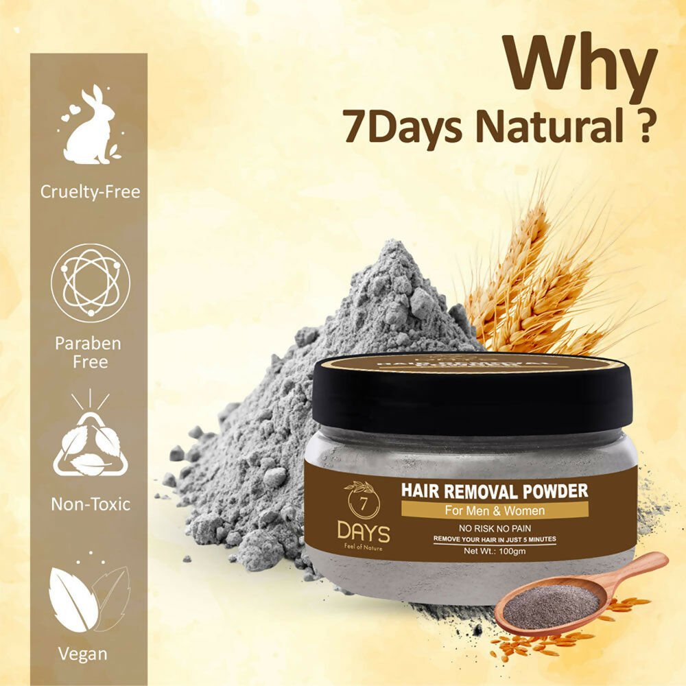 7 Days Pure Hair Removal Powder Three in one Use For Powder D-Tan Skin, Removing Hair Cream - Swadesiicart