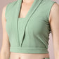 Myshka Women's Sea Green Solid Shawl Neck Party Top With Skirt Co-ord set - Swadesiicart