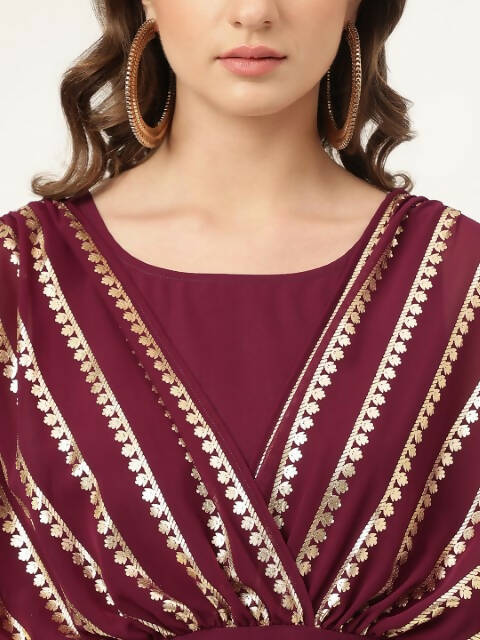 FIORRA Women's Wine Poly Crepe A-Line Kurta Set - Swadesiicart
