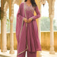 Janasya Lavender Georgette Yoke Embroidery Kurta,Bottom & Dupatta | Swadesiicart