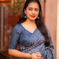 Grey Silk Blend Ajrak Saree with Unstitched Blouse - Hiral Fashion | Swadesiicart
