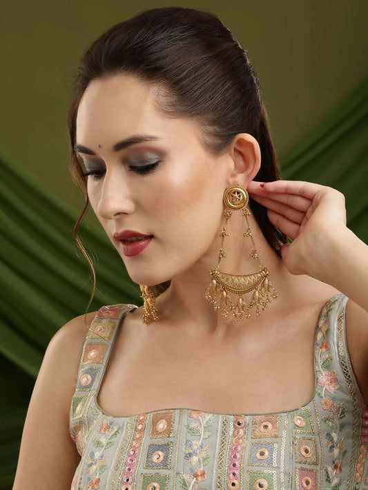 Kundan Antique Finish Chandelier Earrings - Ruby Raang | Swadesiicart