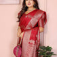 Aastha Fashion Red Soft Organza Silk Weaving Saree