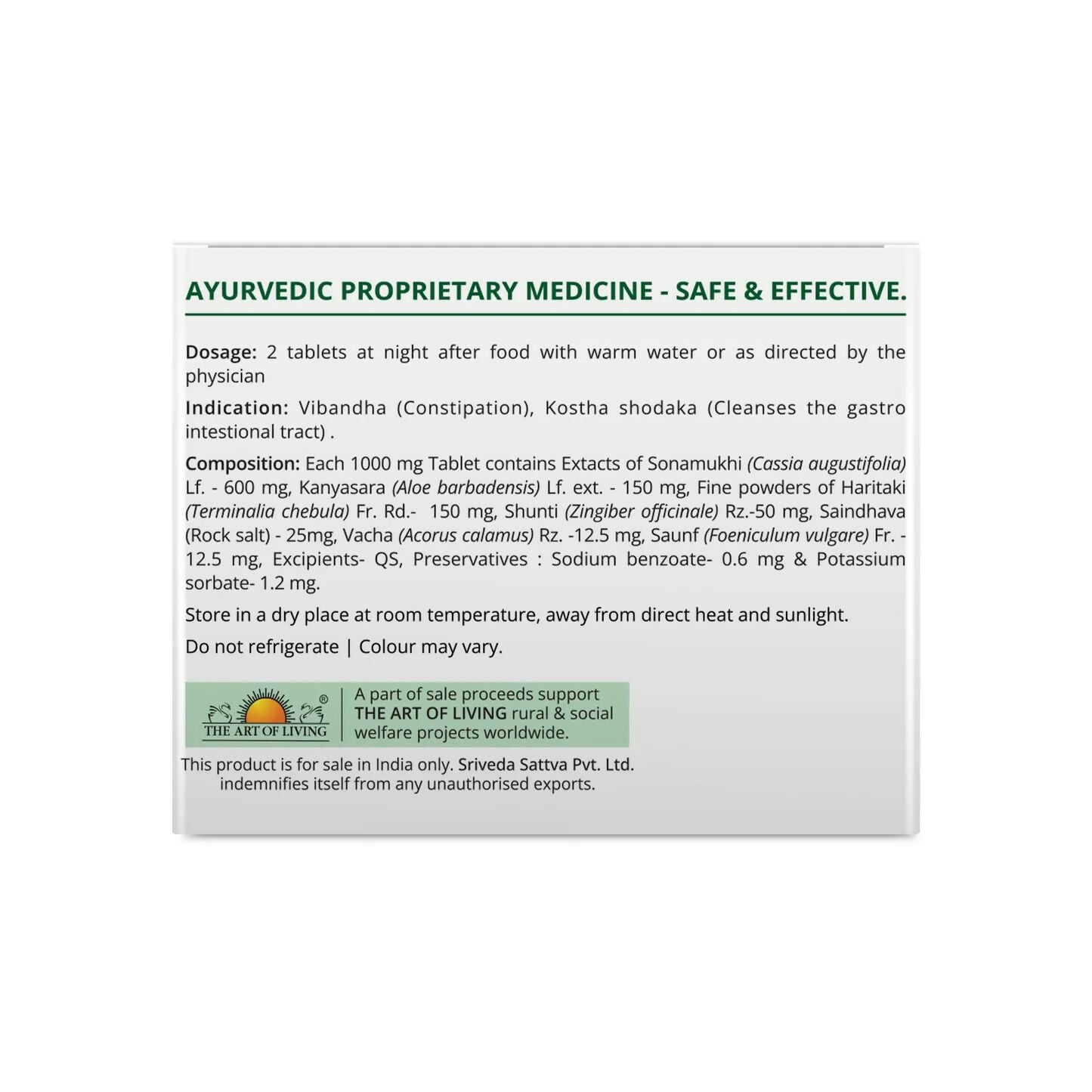 Sri Sri Tattva Evacsure - Laxative Tablets - Swadesiicart