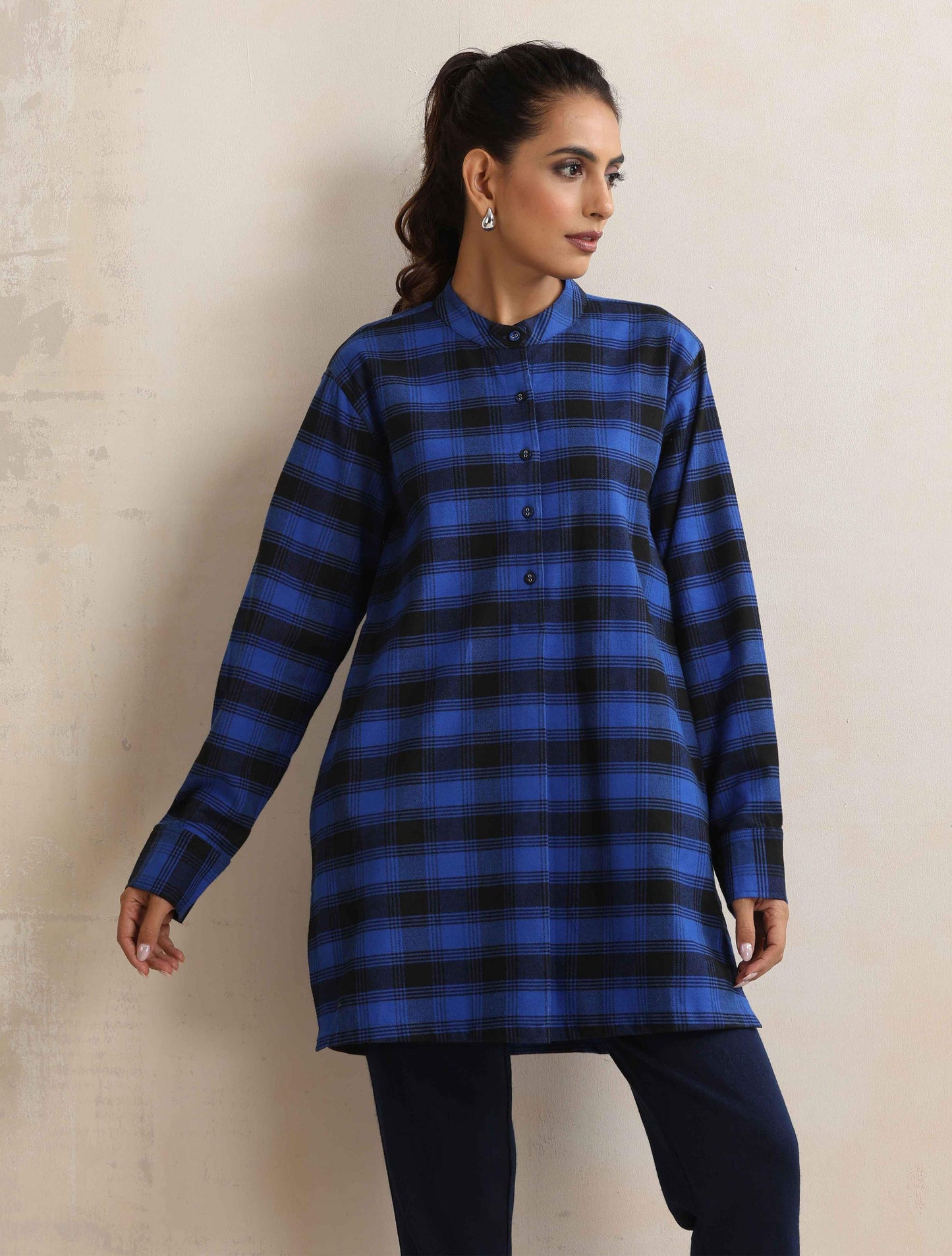 trueBrowns Blue Check Winter Top | Swadesiicart