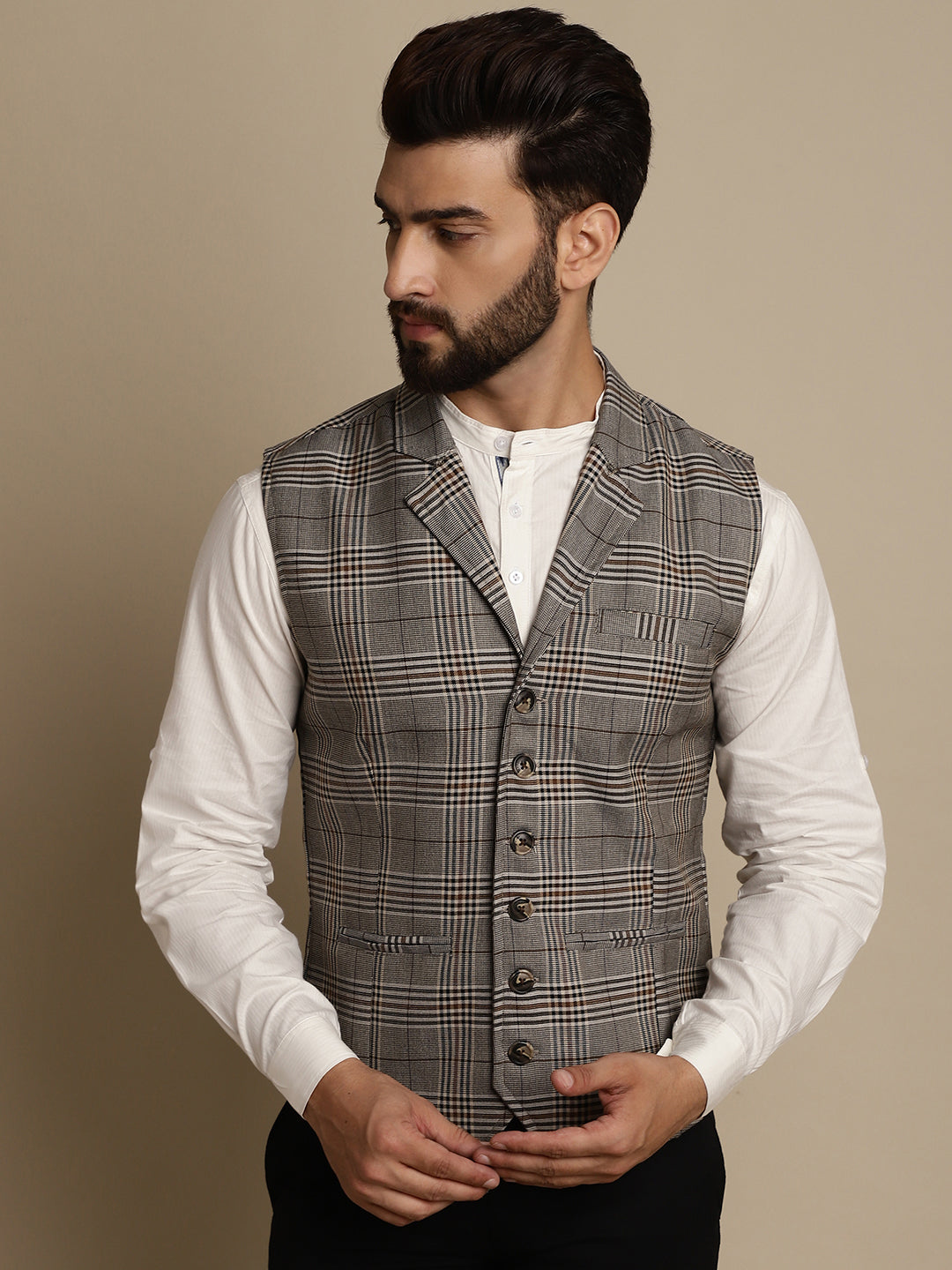 Even Apparels Men's Brown Waistcoat with Notched Lapel | Swadesiicart