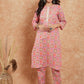 InWeave Women's Mauve Floral Jaal Gota Work Straight Kurta Pant Set - Swadesiicart