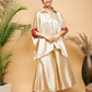 InWeave Women's Beige Red Brocade Boho Satin Top W Palazzo Set - Swadesiicart