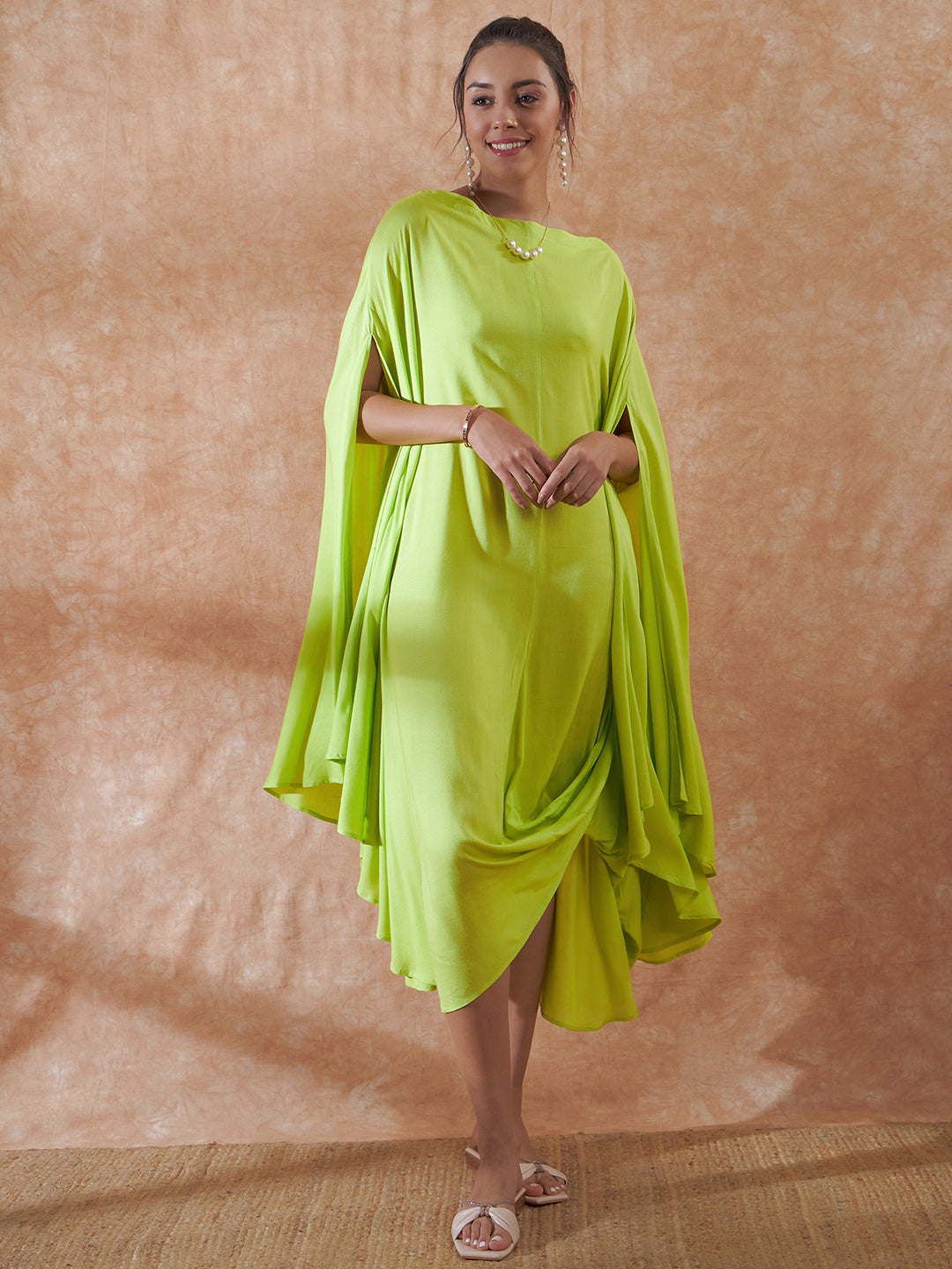 InWeave Lime Green Rayon Cowel Style Kaftan - Swadesiicart