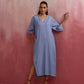 trueBrowns Sky Blue Cotton Dobby Dress | Swadesiicart
