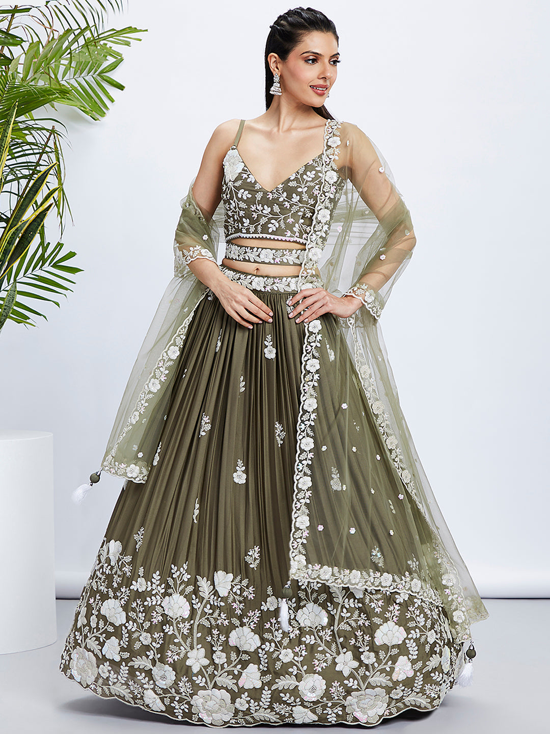 House of Panchhi Teal - Georgette Sequins, Mirror And Thread Embroidery Lehenga Choli | Swadesiicart