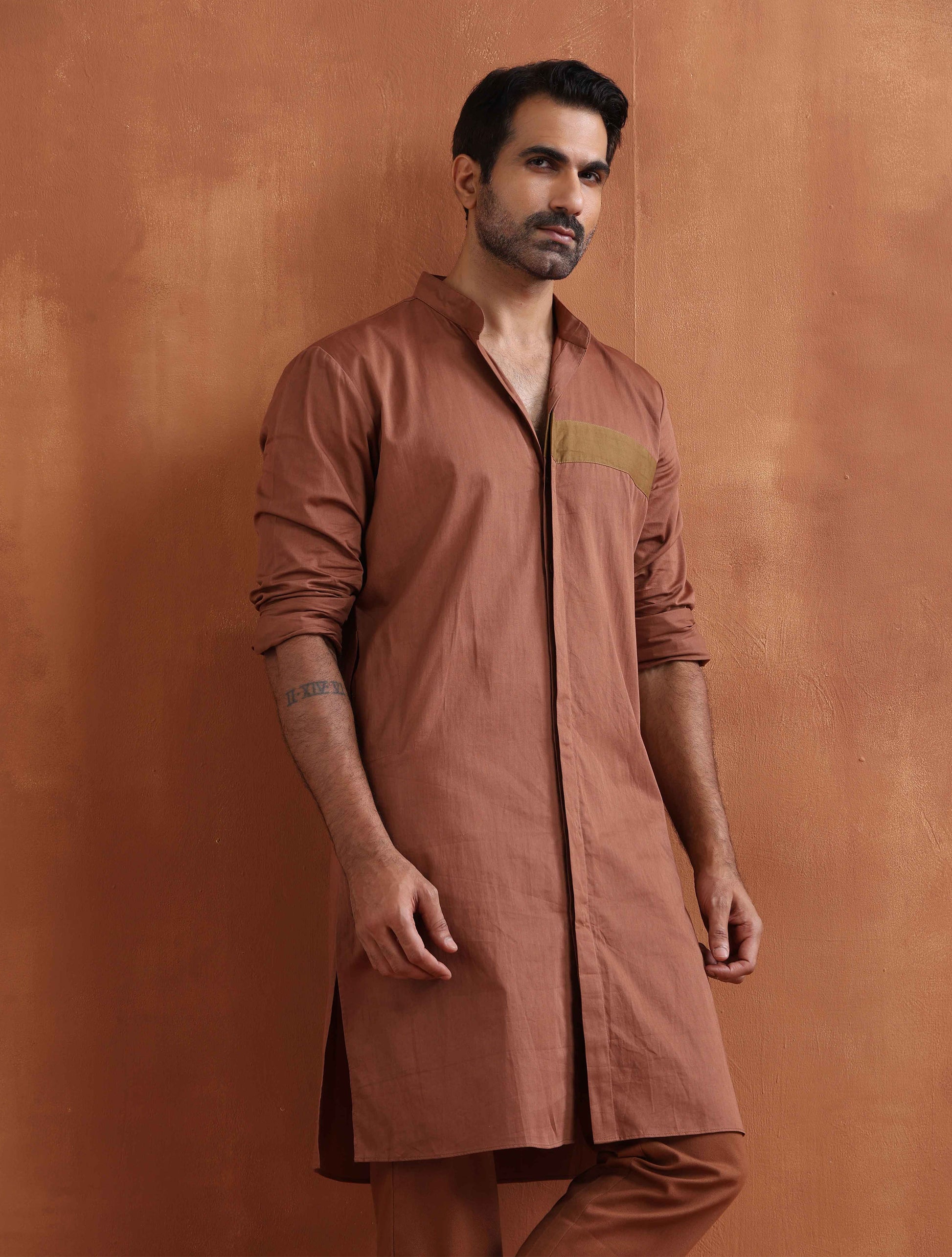 trueBrowns Men's Brown Cotton Front Open Kurta | Swadesiicart