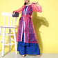 InWeave Women's Ink Blue Strappy Kurta Set With Pink Organza Cape - Swadesiicart