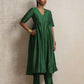 trueBrowns Dark Green Silk Arkali Flared Kurta Set | Swadesiicart