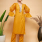 InWeave Women's Mustard Organza Sleeve Kurta Set - Swadesiicart