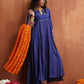 trueBrowns Blue Stripe Flared Anarkali Kurta Set | Swadesiicart