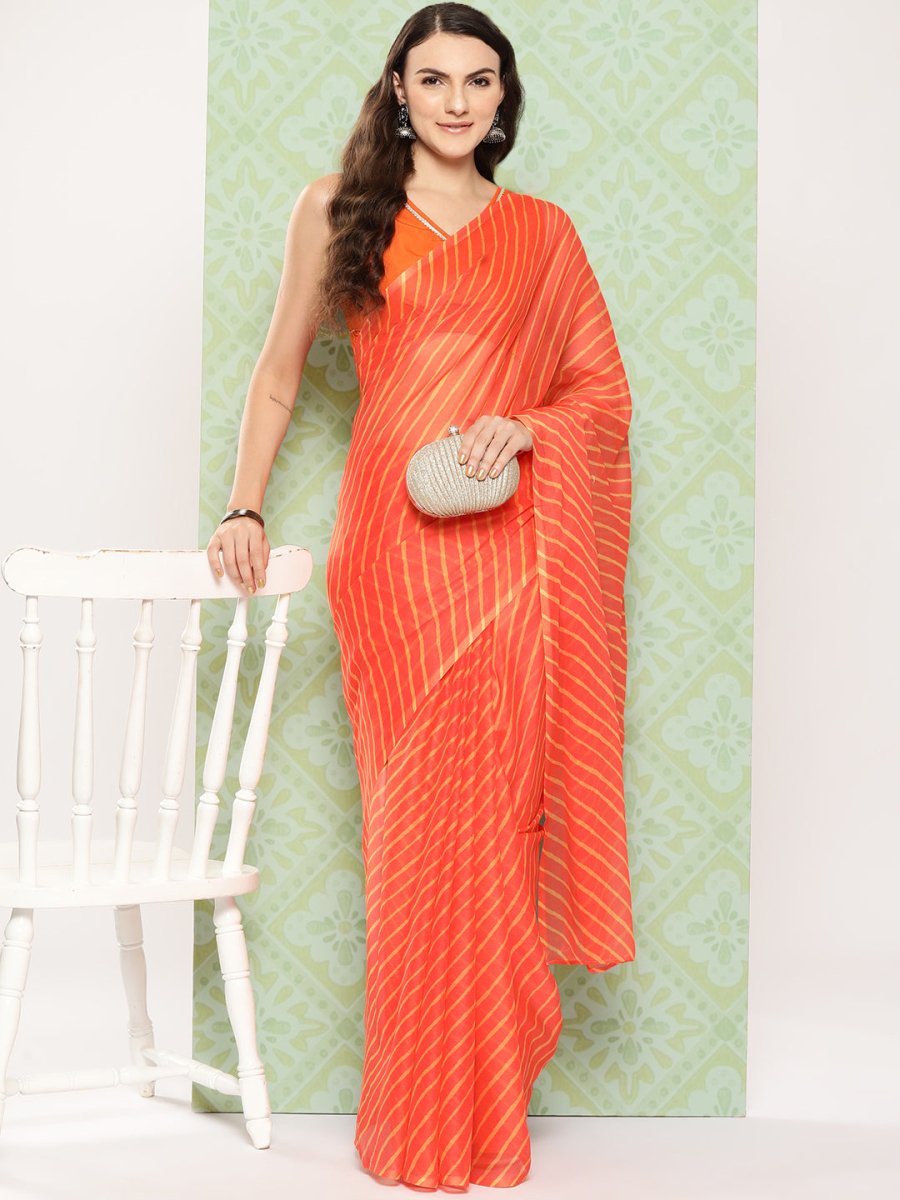 Ahalyaa Leheriya Poly Chiffon Saree | Swadesiicart