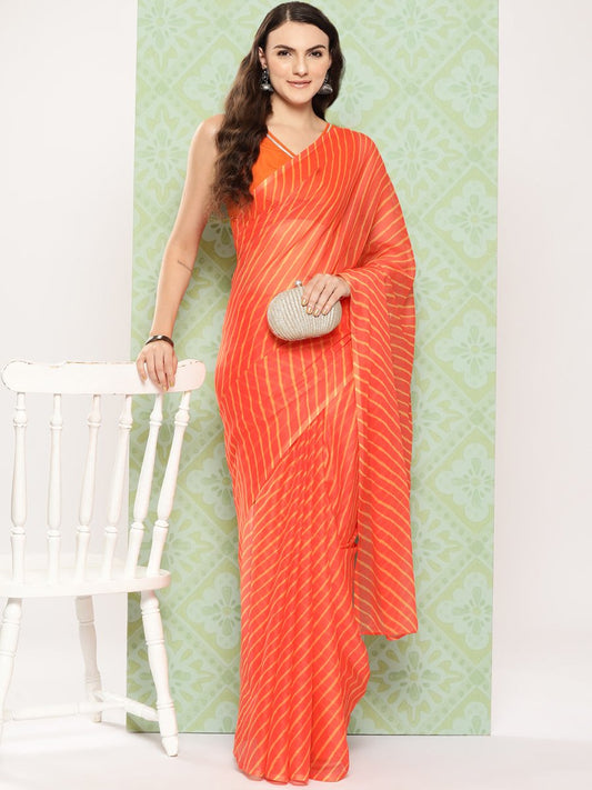 Ahalyaa Leheriya Poly Chiffon Saree | Swadesiicart