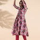 trueBrowns Pink Cotton Ikat Flared Kurta Pant Set | Swadesiicart