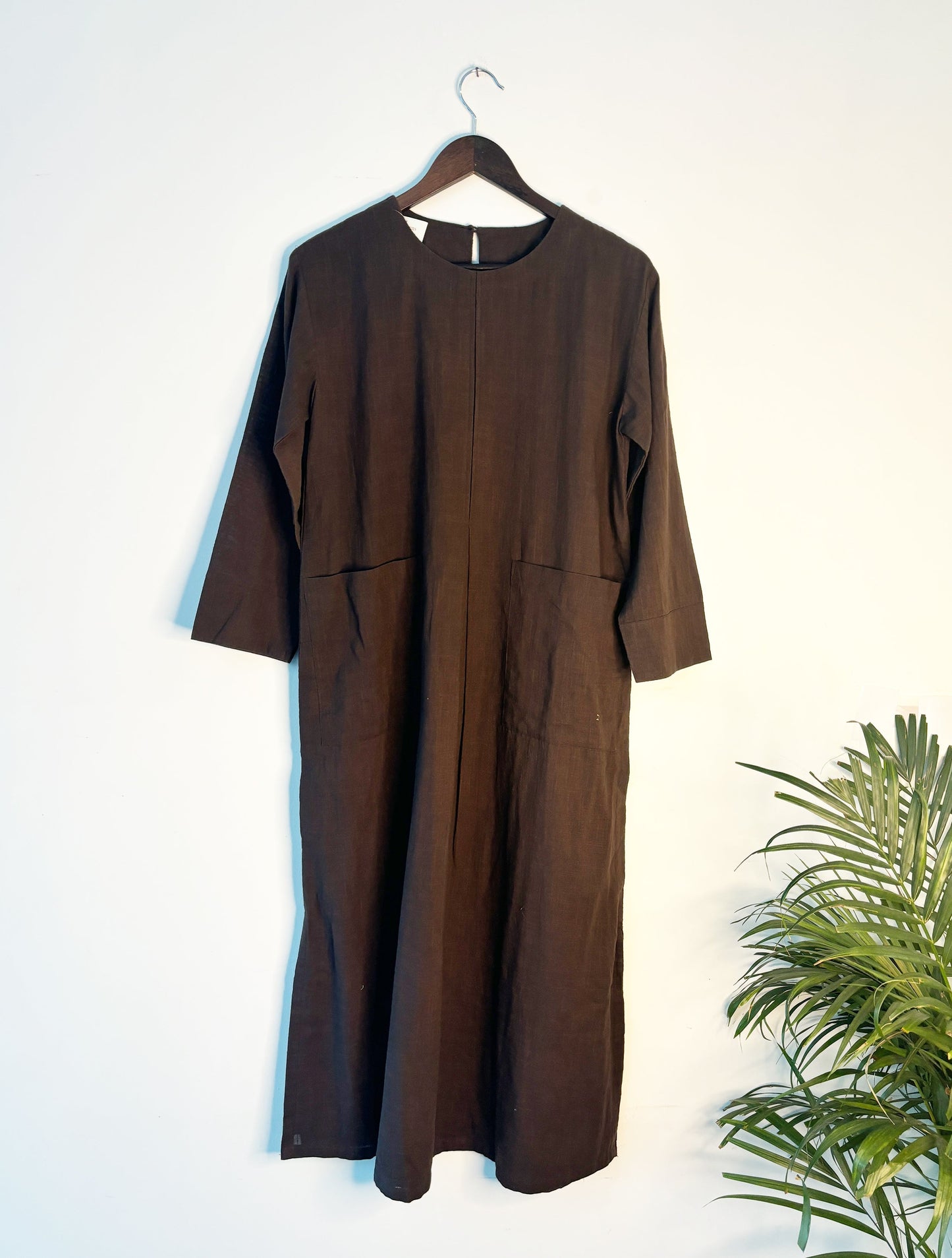 trueBrowns Beige Slub Dress | Swadesiicart