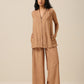 trueBrowns Beige Slub Texture Sleevesless Jacket Pant Set | Swadesiicart