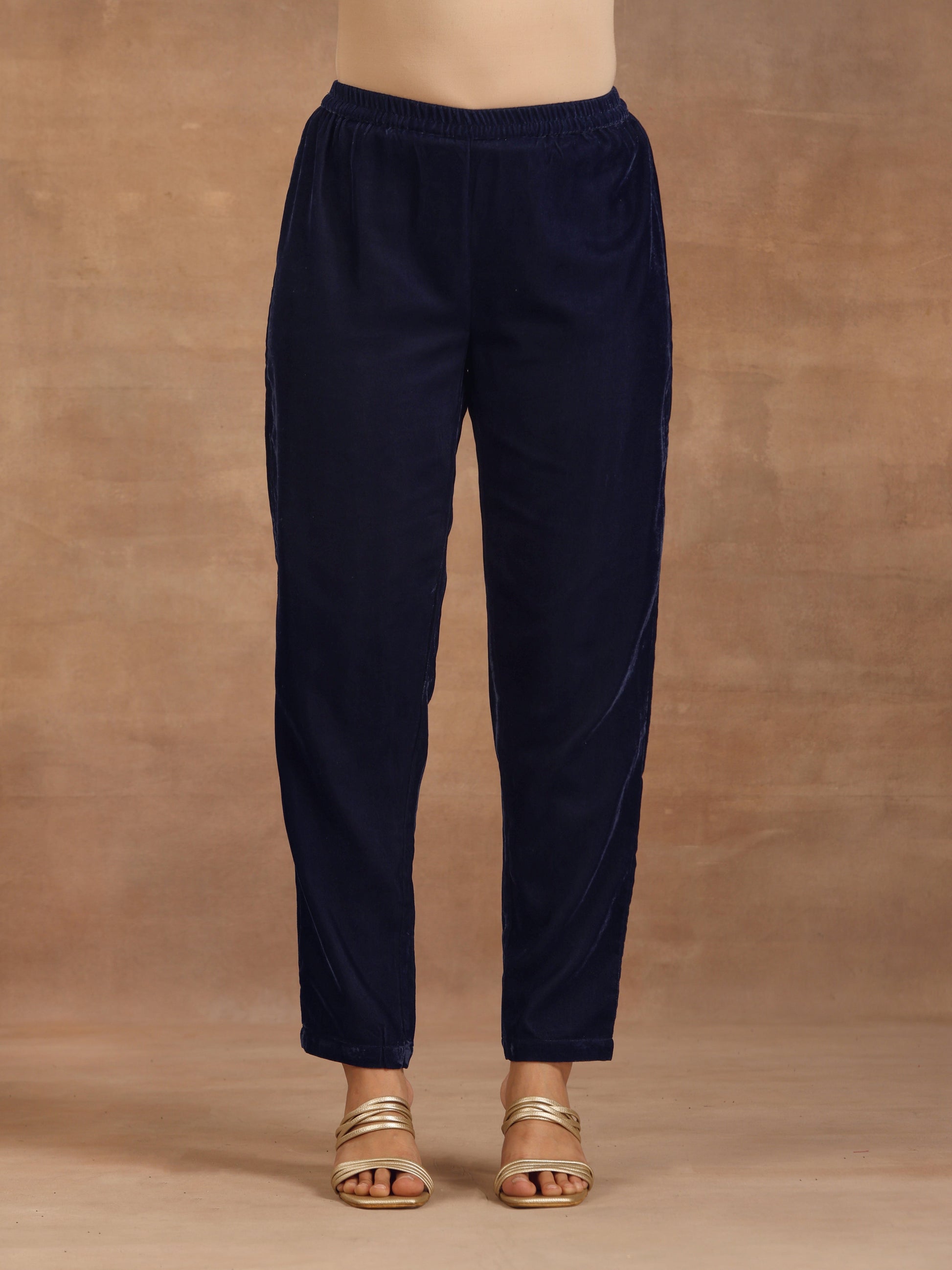 trueBrowns Midnight Blue Velvet Pant | Swadesiicart