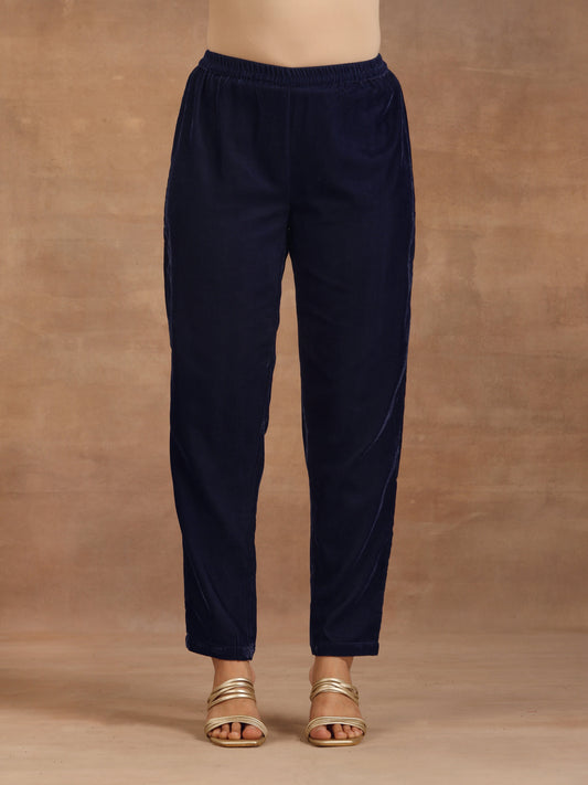 trueBrowns Midnight Blue Velvet Pant | Swadesiicart