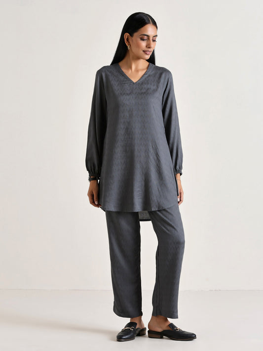 trueBrowns Grey Short Co-Ord Set - Swadesiicart