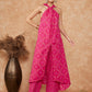 InWeave Women's Fuchsia S Print Twisted Neckline Kurta Pant Set - Swadesiicart