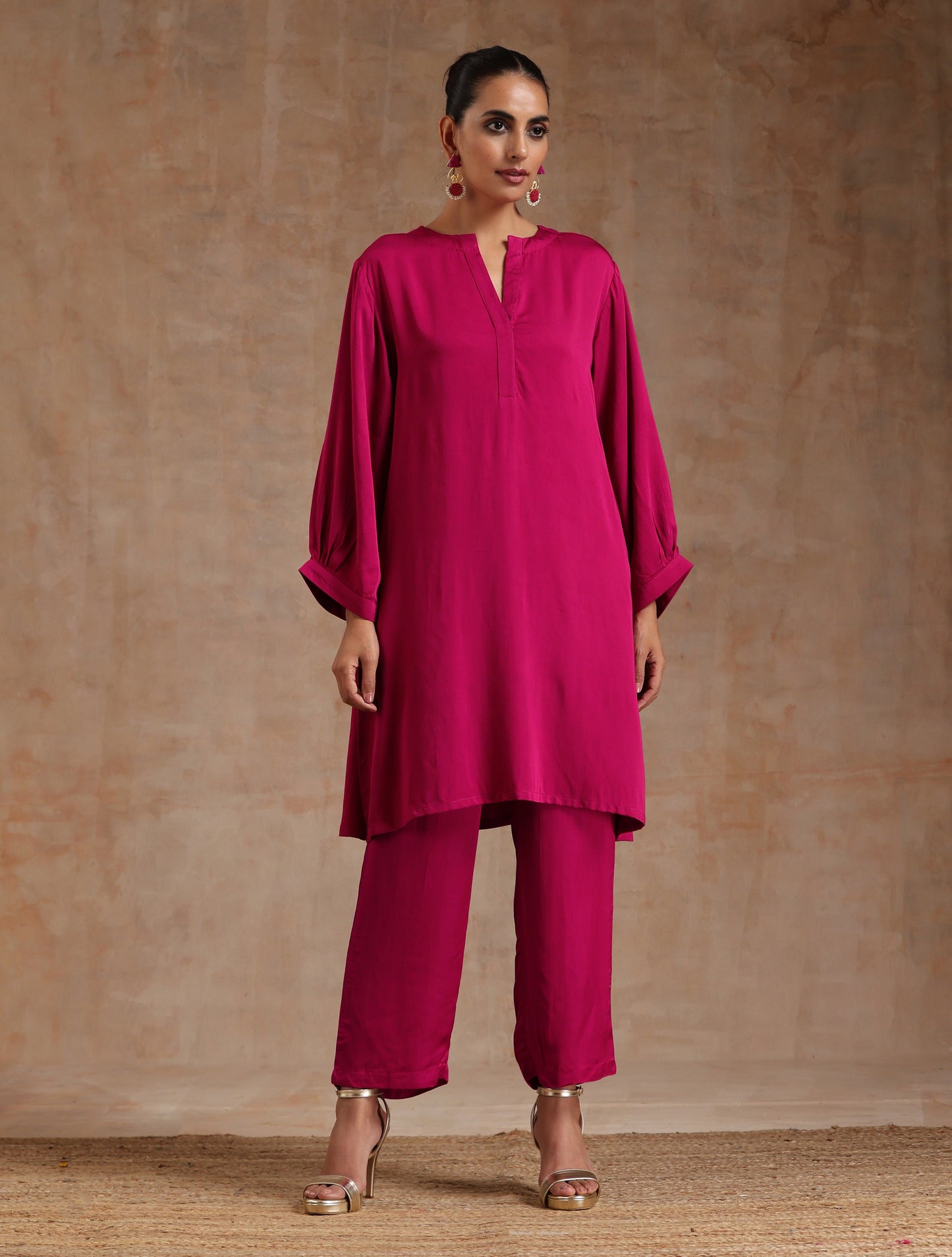 trueBrowns Pink Modal Satin Relax Co-ord Set - Swadesiicart