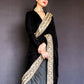 trueBrowns Velvet Silk Embroidered Ready Pleated Saree | Swadesiicart