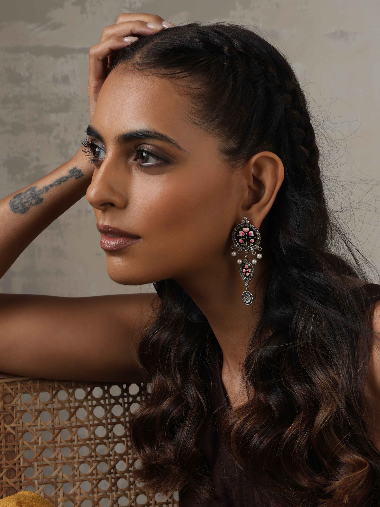 trueBrowns Silver Tone Handpainted Dangle Earrings - Swadesiicart