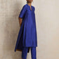 trueBrowns Blue Silk High Slit Kurta Set | Swadesiicart