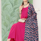 InWeave Women's Fuchsia Strappy Set W Navy Pink Lotus Cr Duptta - Swadesiicart