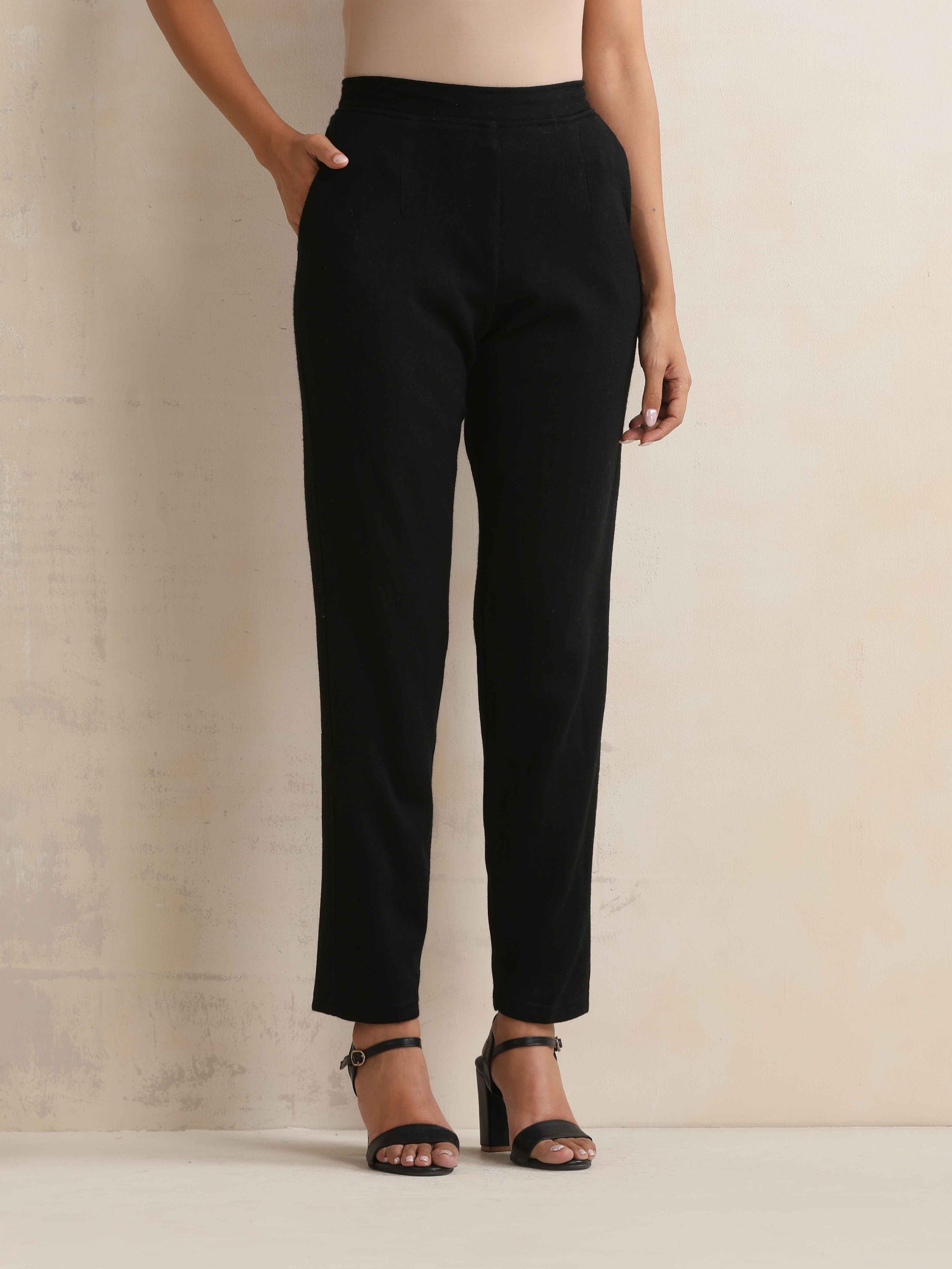 trueBrowns Black Woollen Pants | Swadesiicart