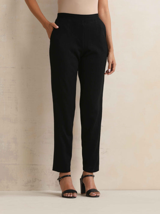 trueBrowns Black Woollen Pants | Swadesiicart