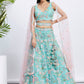 House of Panchhi Turquoise Blue Chiffon Sequins And Thread Embroidery Lehenga Choli & Printed Dupatta | Swadesiicart