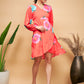 InWeave Women's Dark Orange Pink Blue Flower Belted Dress - Swadesiicart