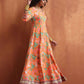 trueBrowns Orange Print Flared Anarkali Kurta Set | Swadesiicart