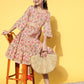 InWeave Women's Pink Boota Print Belted Dress - Swadesiicart