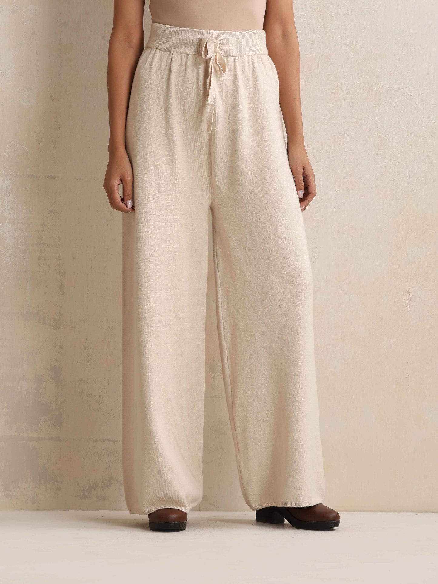 trueBrowns Ivory Woollen Flared Pants | Swadesiicart