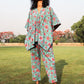 trueBrowns Aqua Cotton Block Print Kaftan Co-Ord Set - Swadesiicart