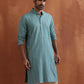 trueBrowns Men's Green Textured Cotton Dobby Kurta | Swadesiicart