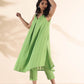 trueBrowns Green Cotton Dobby Sleeveless Kurta Pant Set | Swadesiicart
