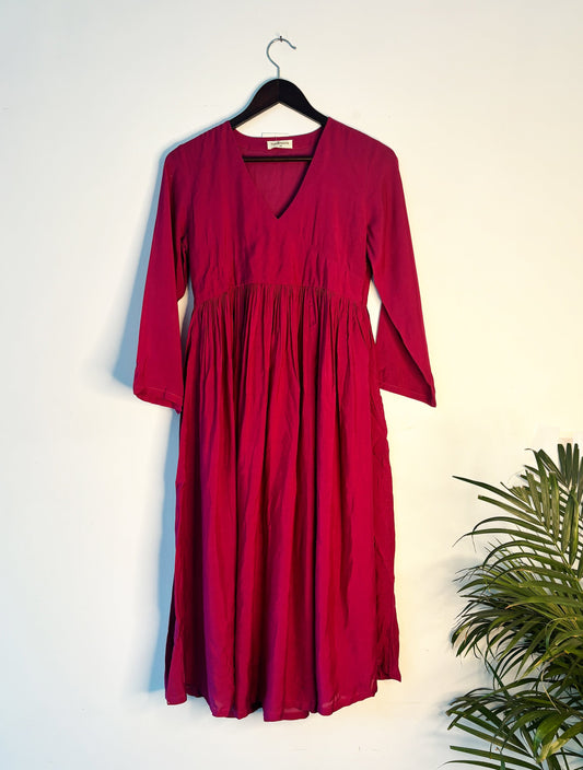 trueBrowns Pink Muslin Flared Kurta | Swadesiicart
