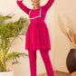 InWeave Women's Fuchsia Round Neck Square Gota Work Kurta Pant Set - Swadesiicart