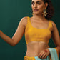 trueBrowns Mustard Muslin Silk Scoop Neck Sleeveless Blouse | Swadesiicart