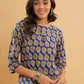 InWeave Women's Ink Blue Small Paisley Kalamkari Top - Swadesiicart
