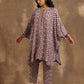 trueBrowns Dark Mauve Zig Zag Printed Silk Kaftan Co-Ord Set - Swadesiicart
